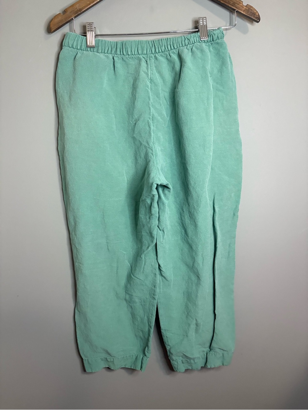 Oysho Linen Blend Cropped Pants Green Elastic Waist Relaxed Fit M - Picture 6 of 8